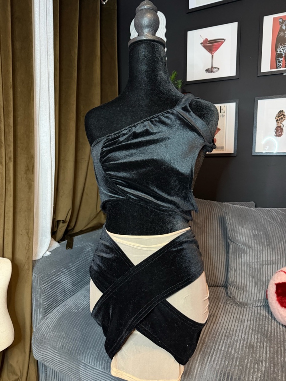 Mesh and black velour skirt set perfect for night out